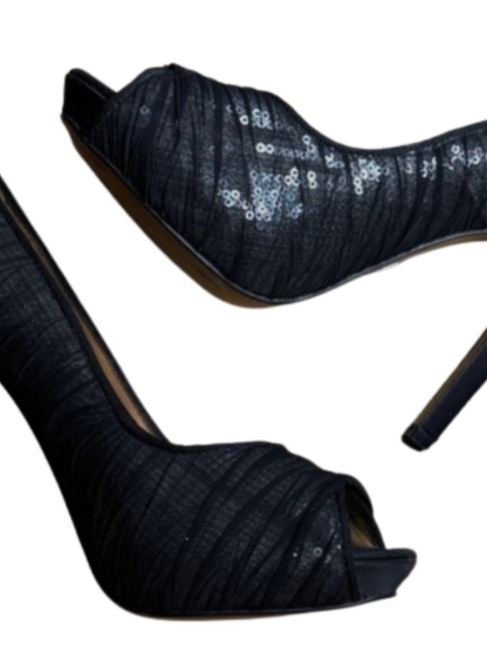 Badgley Mischka Black Peep-Toe High Heels - Shimmer Y2K - Picture 3 of 6